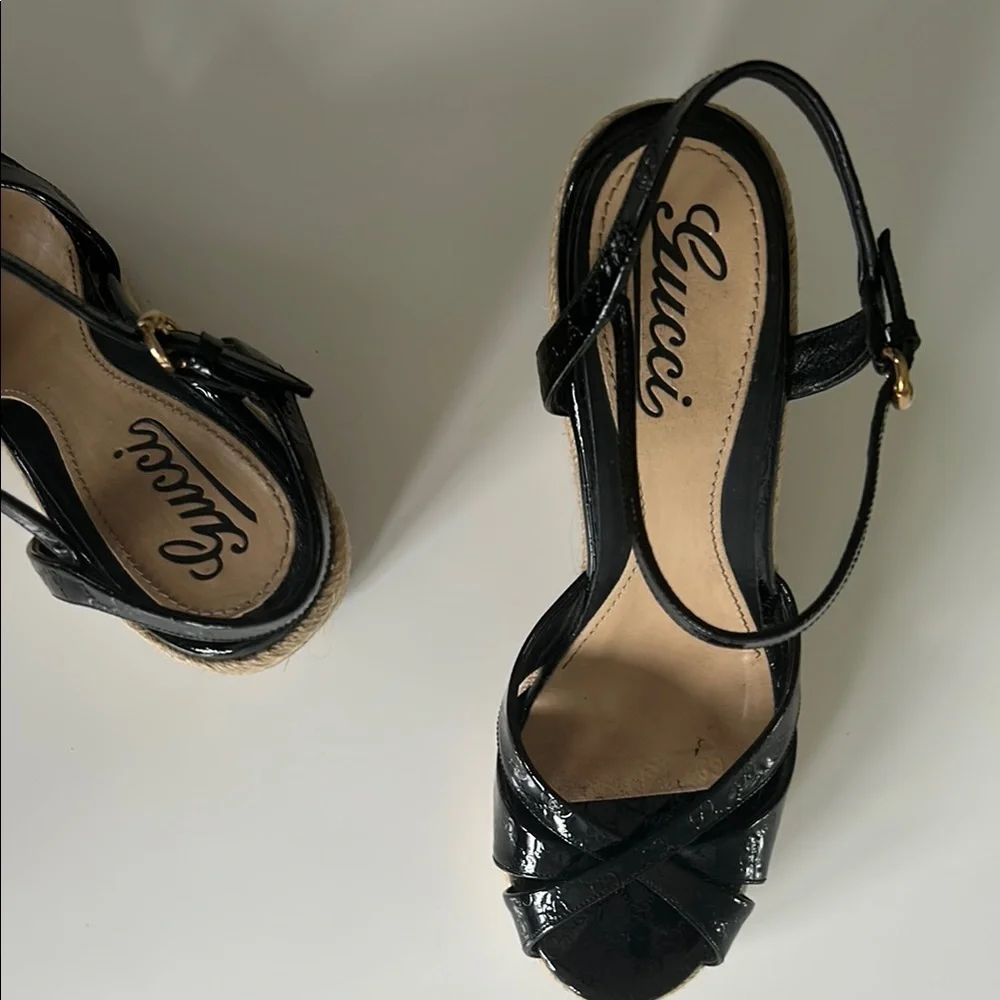 Gucci Black and Tan Wedge Espadrilles - Picture 4 of 10